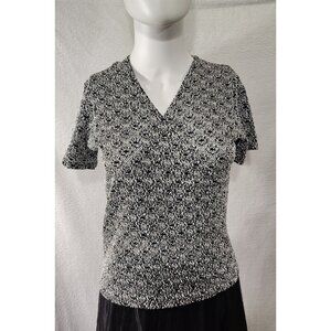 VTG 90s Ninety Semi Sheer Woven Short Sleeve Blouse PM Grandma Retro